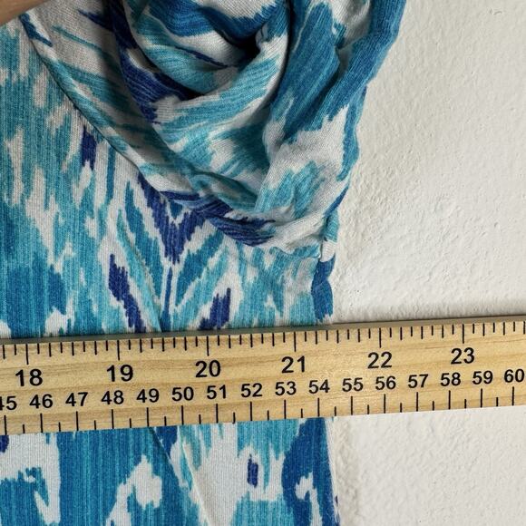 CHICOS Size 3 US XL Teal Paisley Print V- Neck Tunic Top Asymmetric Hem Boho - Picture 2 of 7